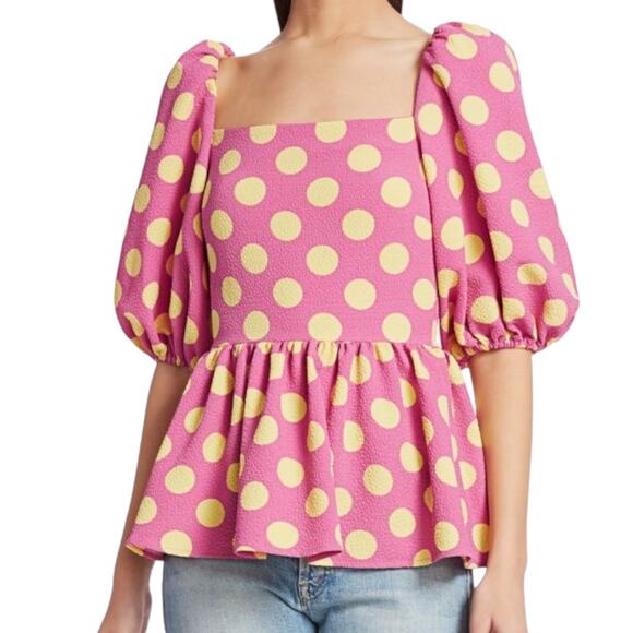 STINE GOYA Irene Polka Dot Puff-Sleeve Blouse - Pink - XS - Picture 2 of 16